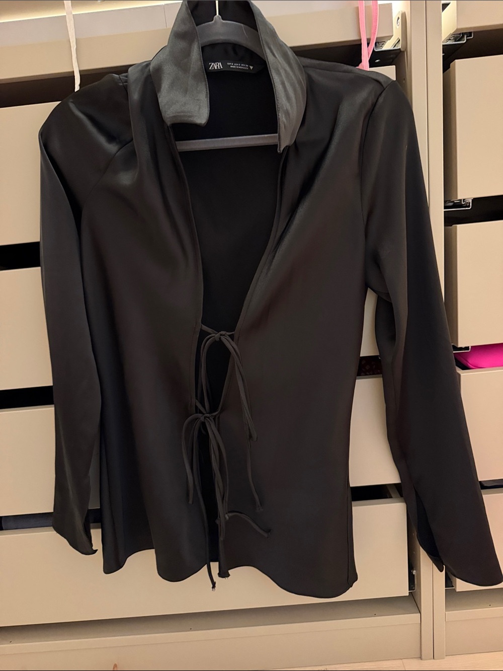 ZARA Black Tie-Front Satin-Look Jacket